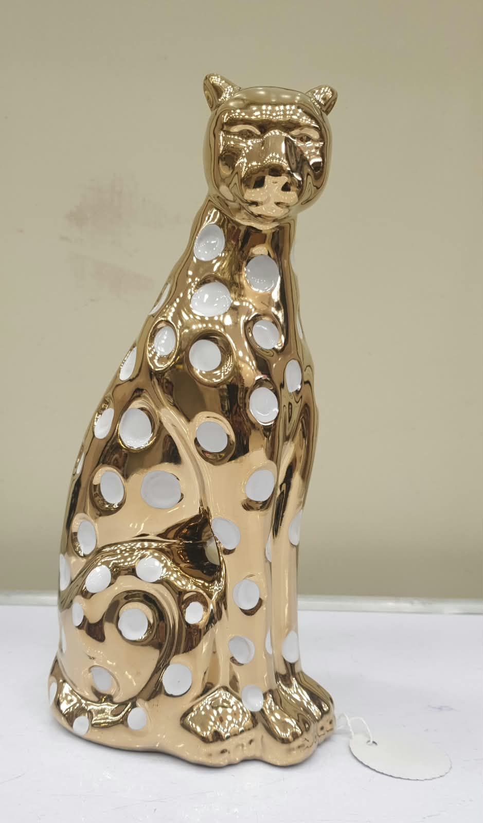 Modernist Gold & White Dimpled Leopard Ceramic Statue