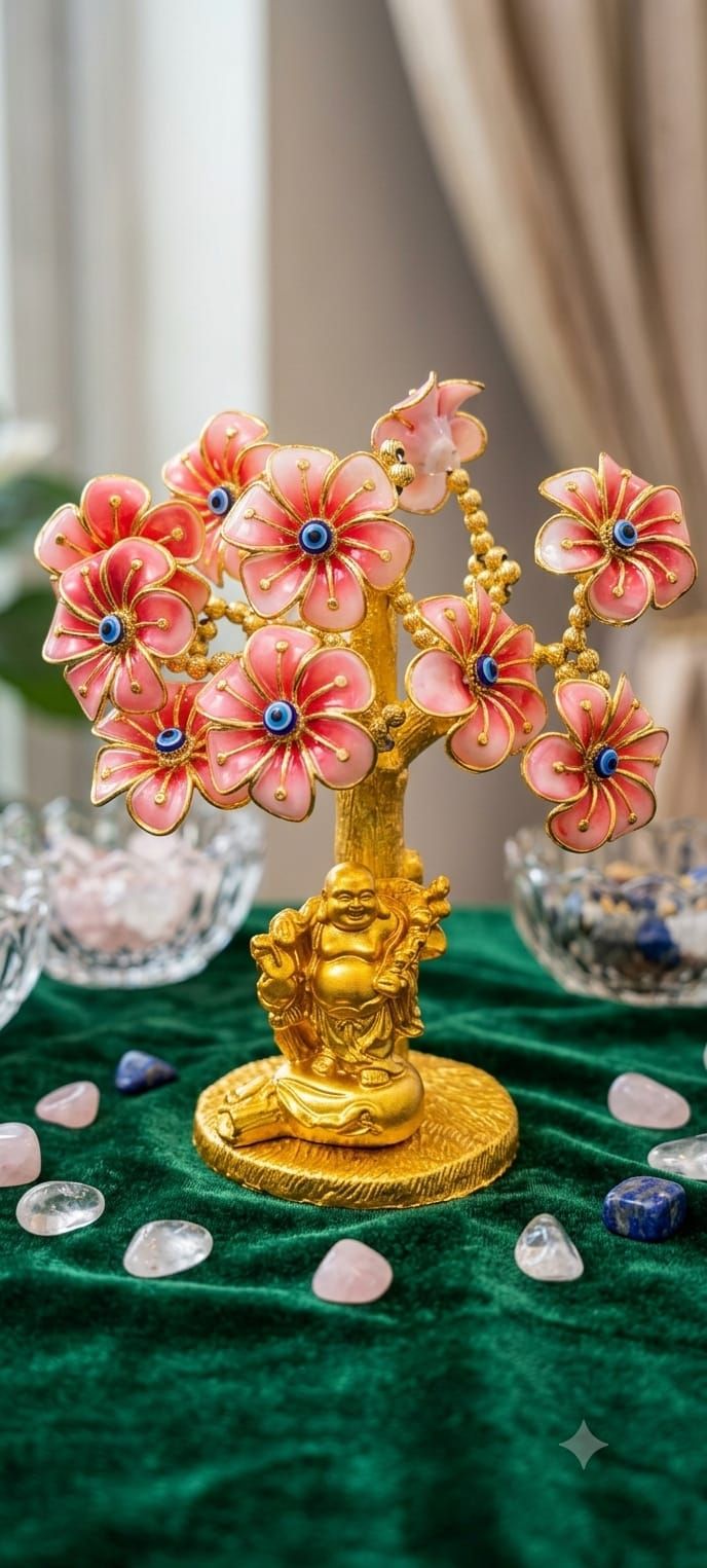 Prosperity & Nazar Battu Golden Resin Tree Showpiece for Home & Office