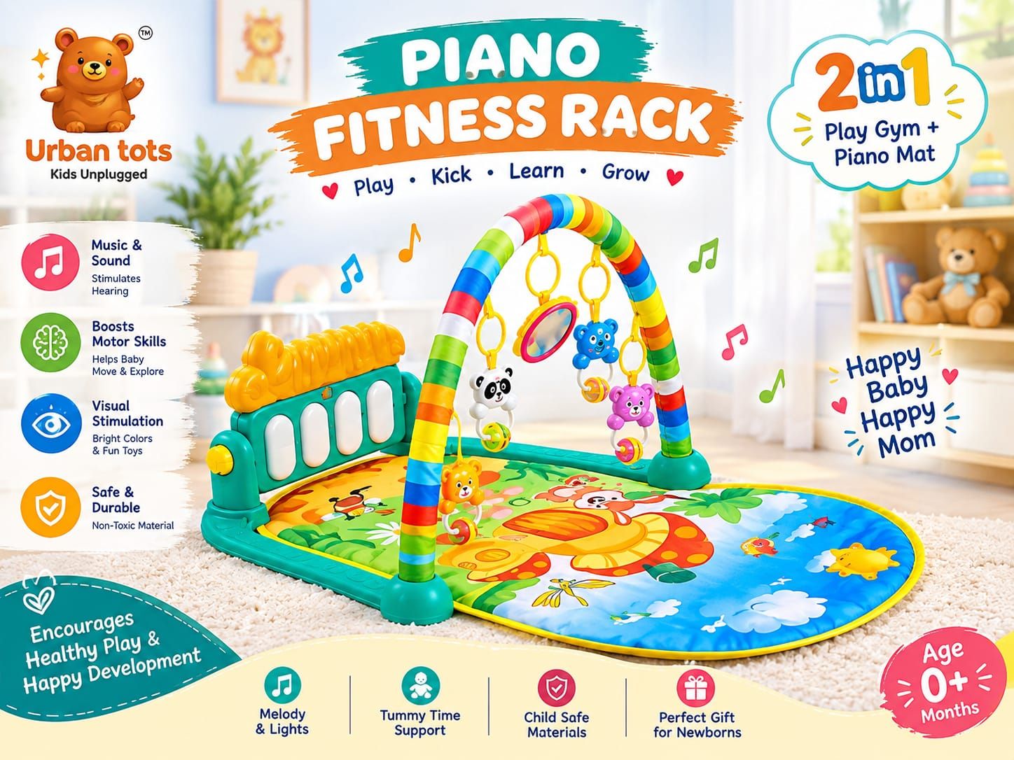 Urban Tots 2-in-1 Piano Fitness Rack Play Gym