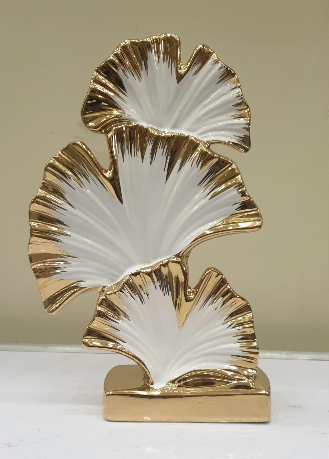 Golden Harmony Botanical Fan Leaf Decorative Accent Statue