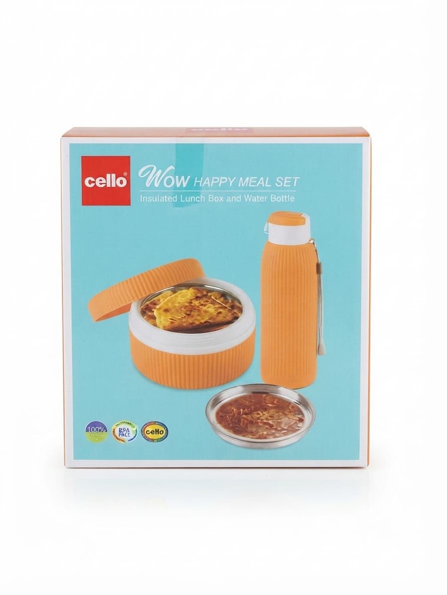 Cello Wow Happy Meal Set – Insulated Stainless Steel Lunch Box & Water Bottle Combo