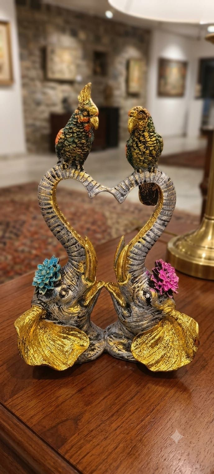 Eternal Bond Elephant & Lovebird Resin Showpiece