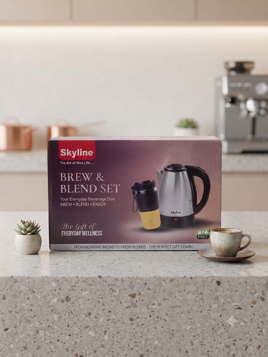 Skyline Brew & Blend Set – 1.8L Electric Kettle & 400ml Portable Rechargeable Blender Combo