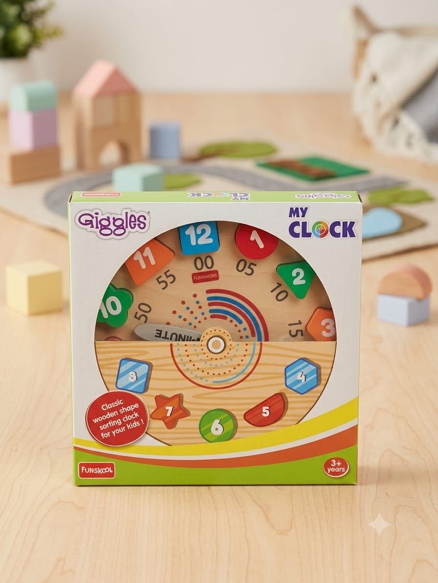 Giggles My Clock Wooden Shape Sorting & Time Learning Toy