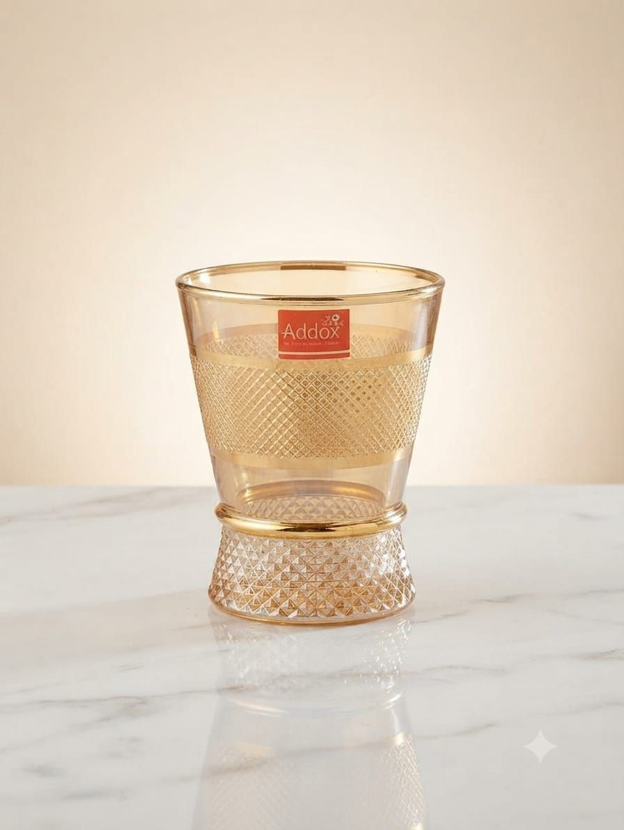 Addox Amber Gold Diamond Cut Glass Tumbler Set of 6