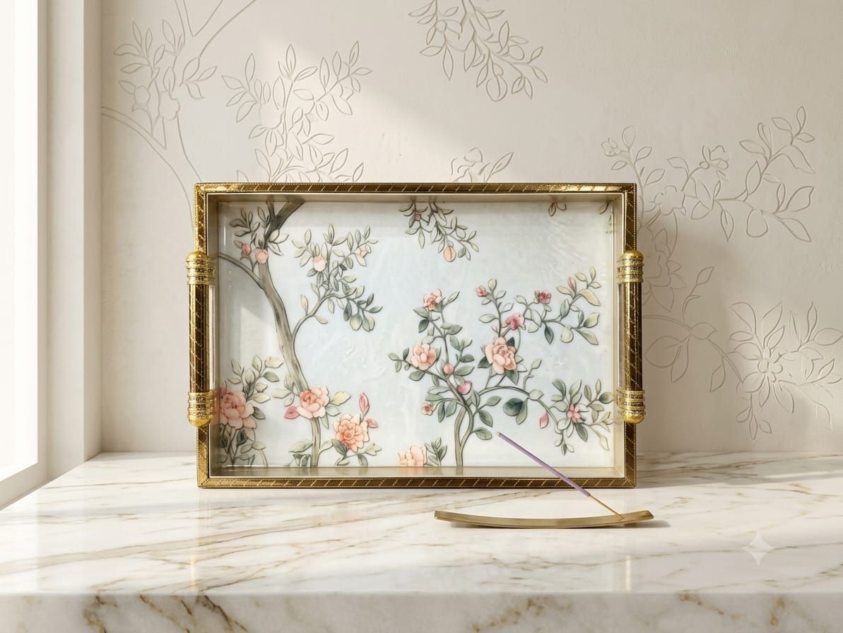 The Botanical Pavilion Hand-Inlaid Mother-of-Pearl & Antique Brass Coffee Table Tray