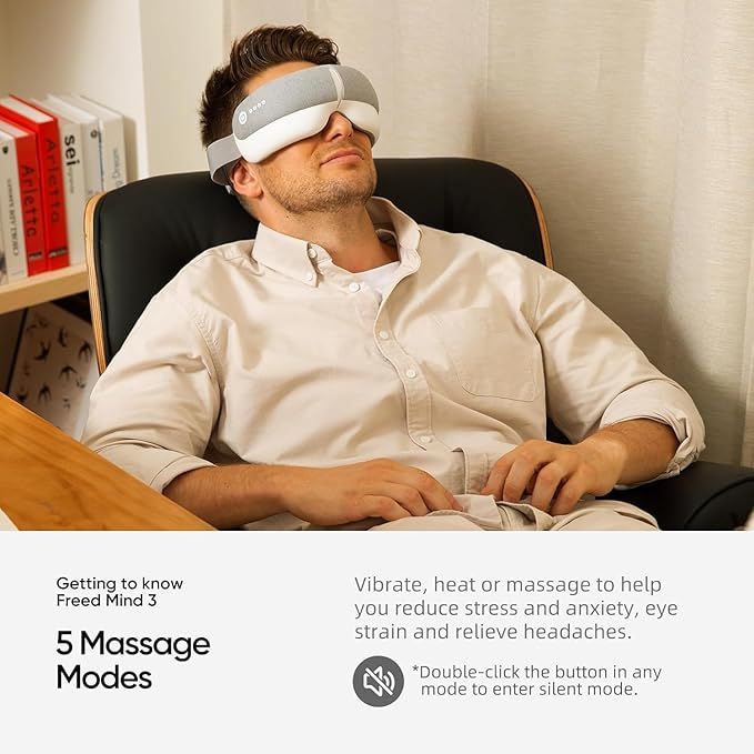 BEINKAP Eye Massager with Heat, Music, Compression, Adjustable Sleep Mask Massage Holiday Birthday Gifts for Women Men, Eye Massager for Migraine Reduce Stye Eye, Eye Strain Relief, Improve Sleep (White 1) — photo 6 of 6
