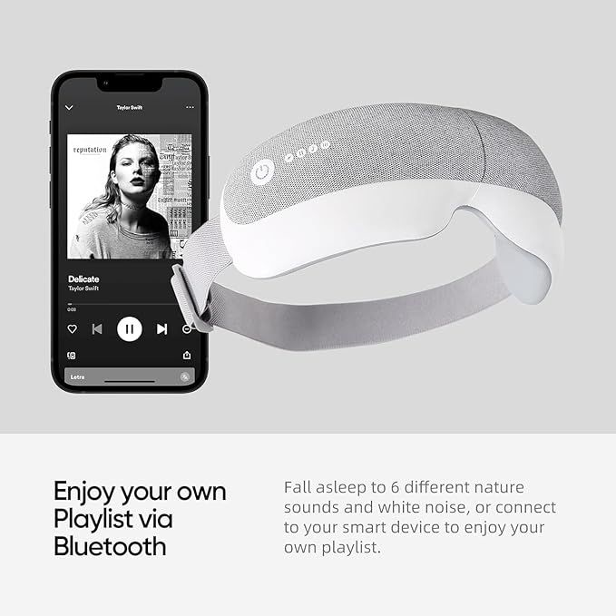 BEINKAP Eye Massager with Heat, Music, Compression, Adjustable Sleep Mask Massage Holiday Birthday Gifts for Women Men, Eye Massager for Migraine Reduce Stye Eye, Eye Strain Relief, Improve Sleep (White 1) — photo 5 of 6