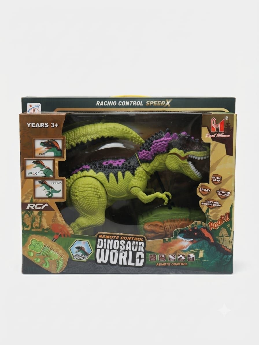 Remote Control Walking T-Rex Dinosaur with Smoke Mist Spray & Roaring Sound (Ages 3+)