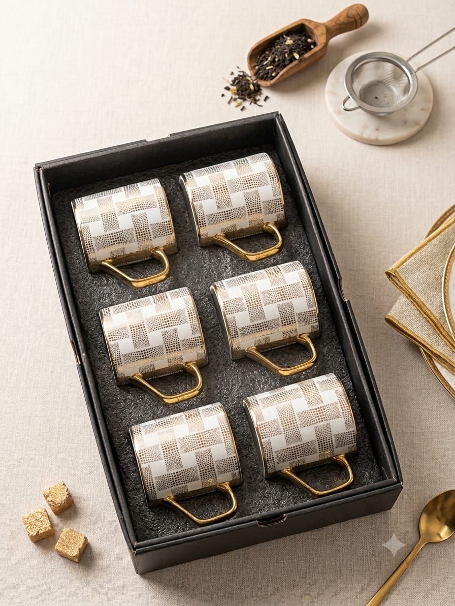 The Sovereign Weave Edition 6-Piece Fine Porcelain Gilded Geometric High Tea Suite