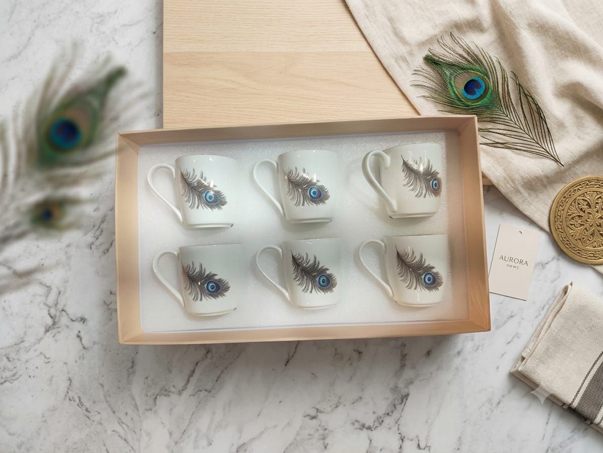 The Morpankh Sovereign Edition 6-Piece Fine Ceramic Peacock Feather High Tea Suite