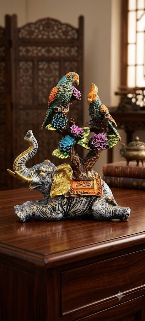 Imperial Heritage Elephant & Lovebird Tree Resin Figurine