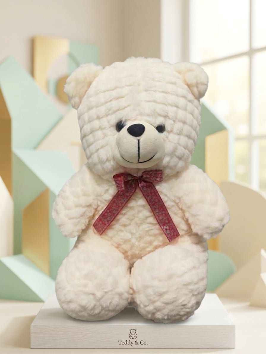 Classic Cream Snuggle Bear with Floral Ribbon Bow