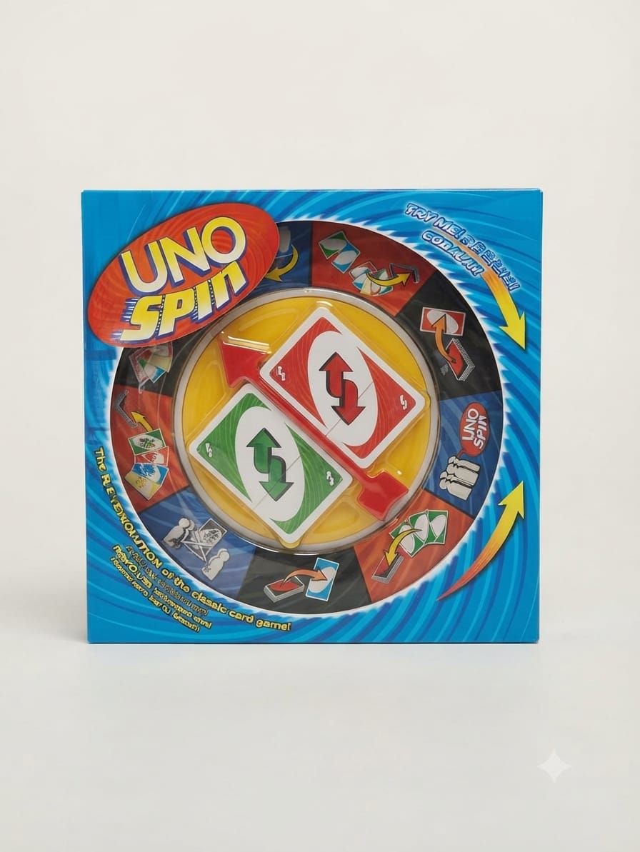 UNO Spin Family Card Game with Interactive Spinner Wheel & Tokens