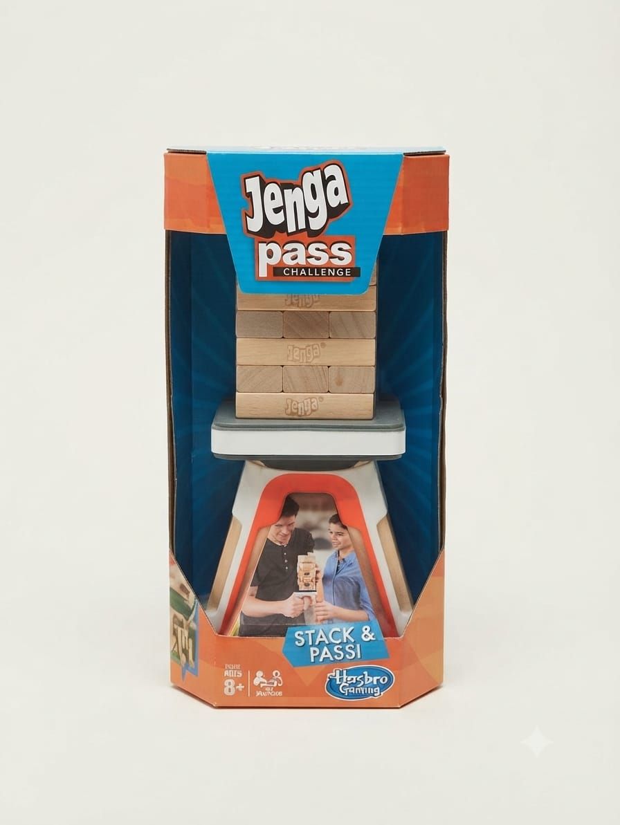 Jenga Pass Challenge Wooden Block Stacking Game with Handheld Platform (Ages 8+)
