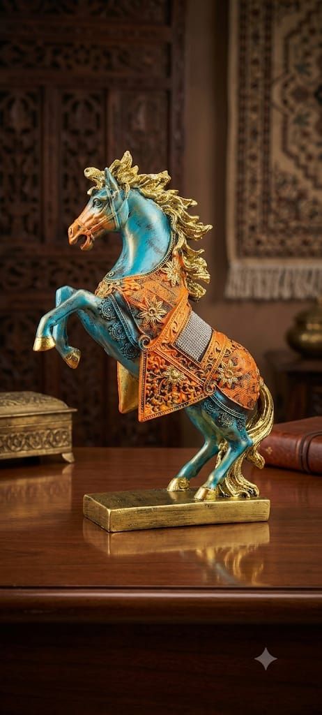 Imperial Stallion Rearing Horse Resin Showpiece with Ornate Saddle