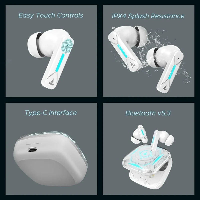 boAt Immortal Airspeed Pro Truly Wireless in- Ear Earbuds w/ 32dB ANC, Beast™ Mode with 40ms Latency, 40hrs Playback, 4 Mics with ENx™, Premium ID w/LEDs & ASAP™ Charge(White Sabre) — photo 10 of 10