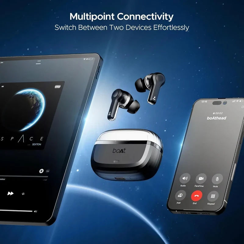 boAt Nirvana Space Truly Wireless in-Ear Earbuds w/ 360º Spatial Audio, ANC (~32dB),100HRS Playback,4 Mics w/AI-ENx™,in-Ear Detection,DLC Drivers, Multipoint Connectivity Ear Buds TWS — photo 7 of 9