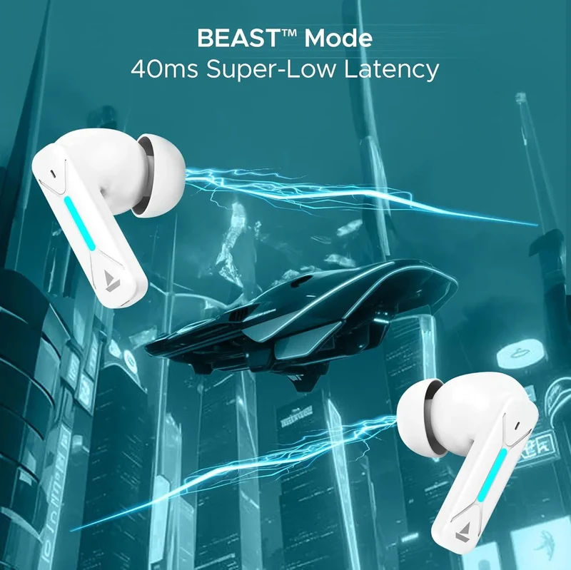 boAt Immortal Airspeed Pro Truly Wireless in- Ear Earbuds w/ 32dB ANC, Beast™ Mode with 40ms Latency, 40hrs Playback, 4 Mics with ENx™, Premium ID w/LEDs & ASAP™ Charge(White Sabre) — photo 4 of 10
