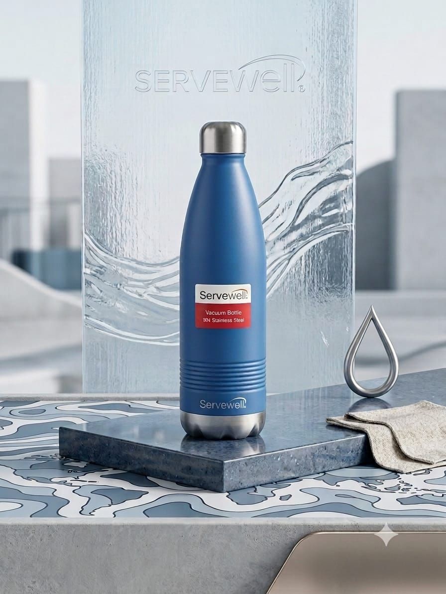 Servewell 750 ml Stainless Steel Double-Wall Vacuum Insulated Bottle – Matte Denim Blue