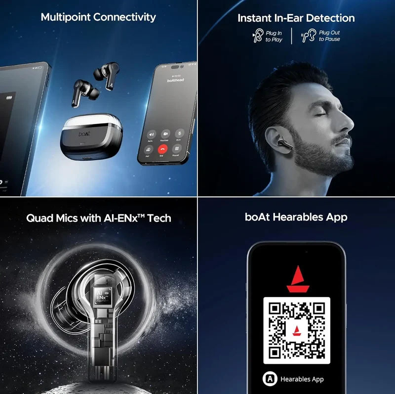 boAt Nirvana Space Truly Wireless in-Ear Earbuds w/ 360º Spatial Audio, ANC (~32dB),100HRS Playback,4 Mics w/AI-ENx™,in-Ear Detection,DLC Drivers, Multipoint Connectivity Ear Buds TWS — photo 3 of 9