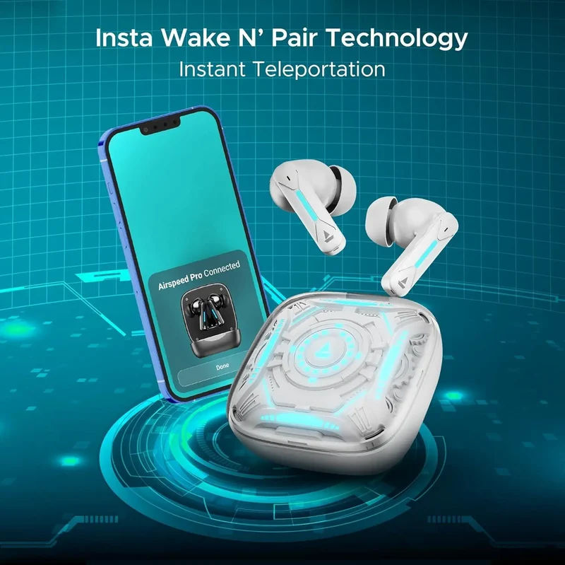 boAt Immortal Airspeed Pro Truly Wireless in- Ear Earbuds w/ 32dB ANC, Beast™ Mode with 40ms Latency, 40hrs Playback, 4 Mics with ENx™, Premium ID w/LEDs & ASAP™ Charge(White Sabre) — photo 9 of 10