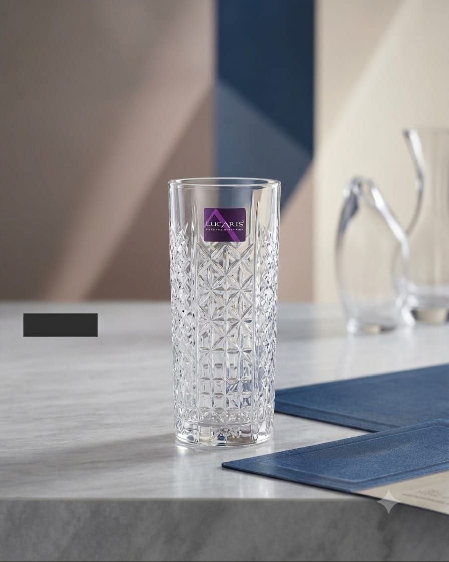 Lucaris Fine Crystal Lattice Cut Collins Glasses – Set of 6