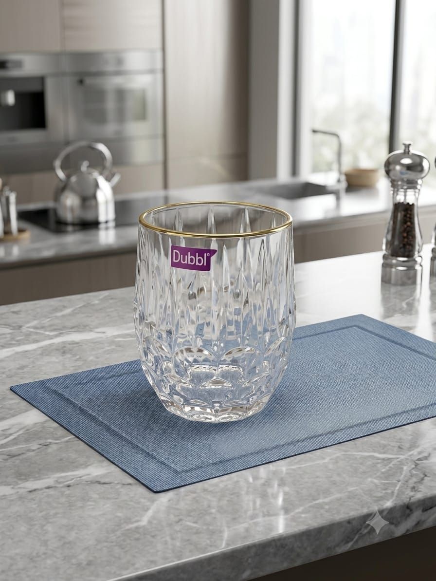 Dubblin Royale Golden Rim Faceted Glass Tumblers – Set of 6