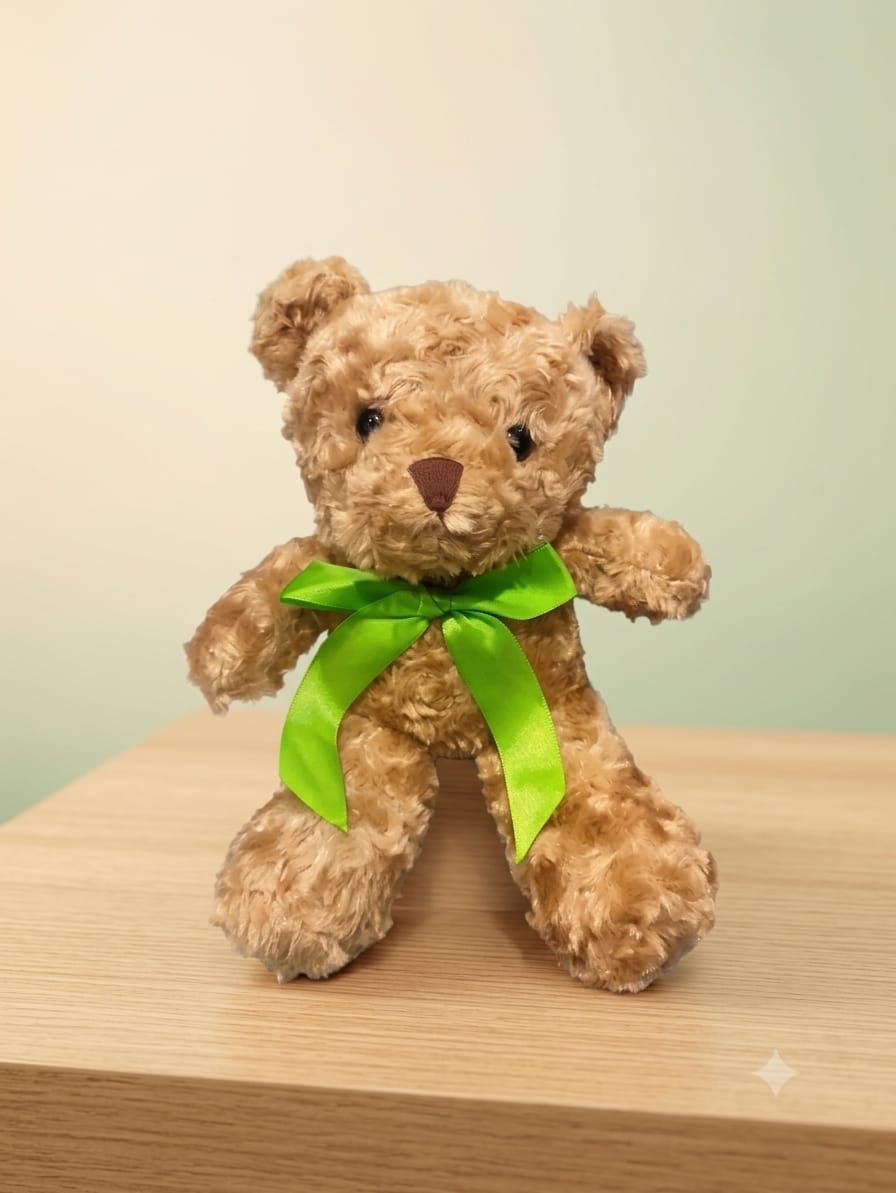 Golden Honey Swirl Plush Teddy with Lime Green Satin Bow