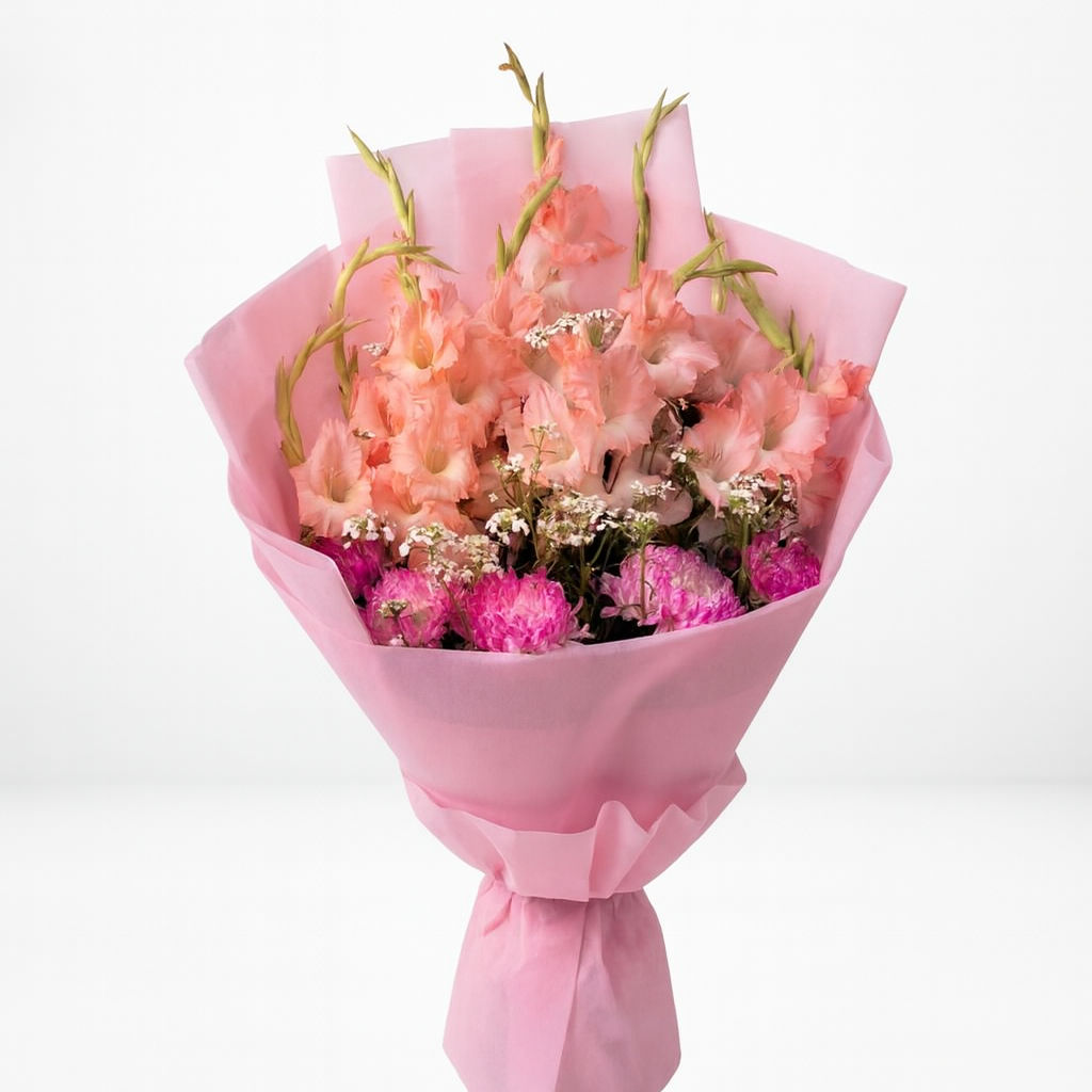 Peach Gladiolus & Pink Mums