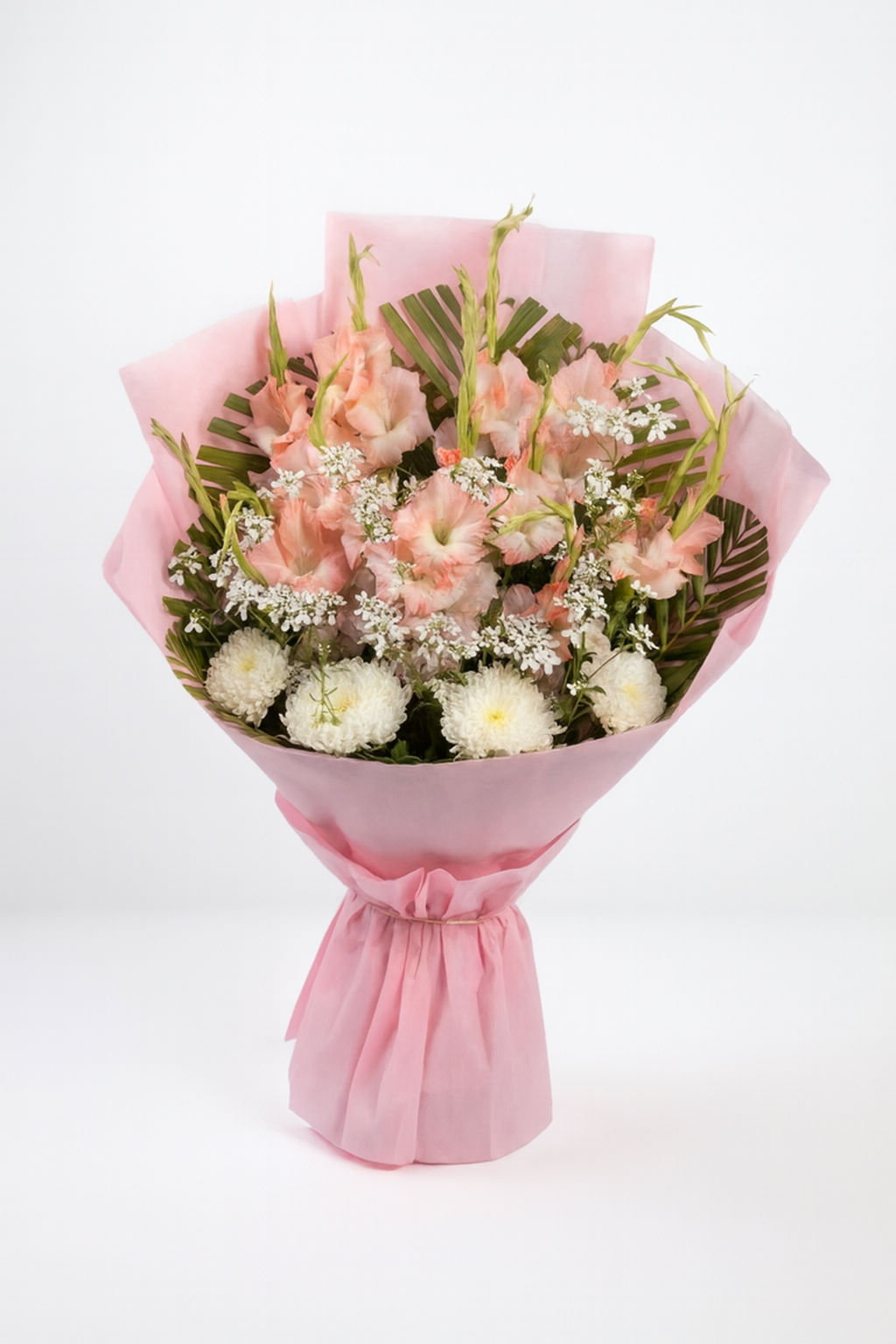 Pink Gladiolus & White Mums