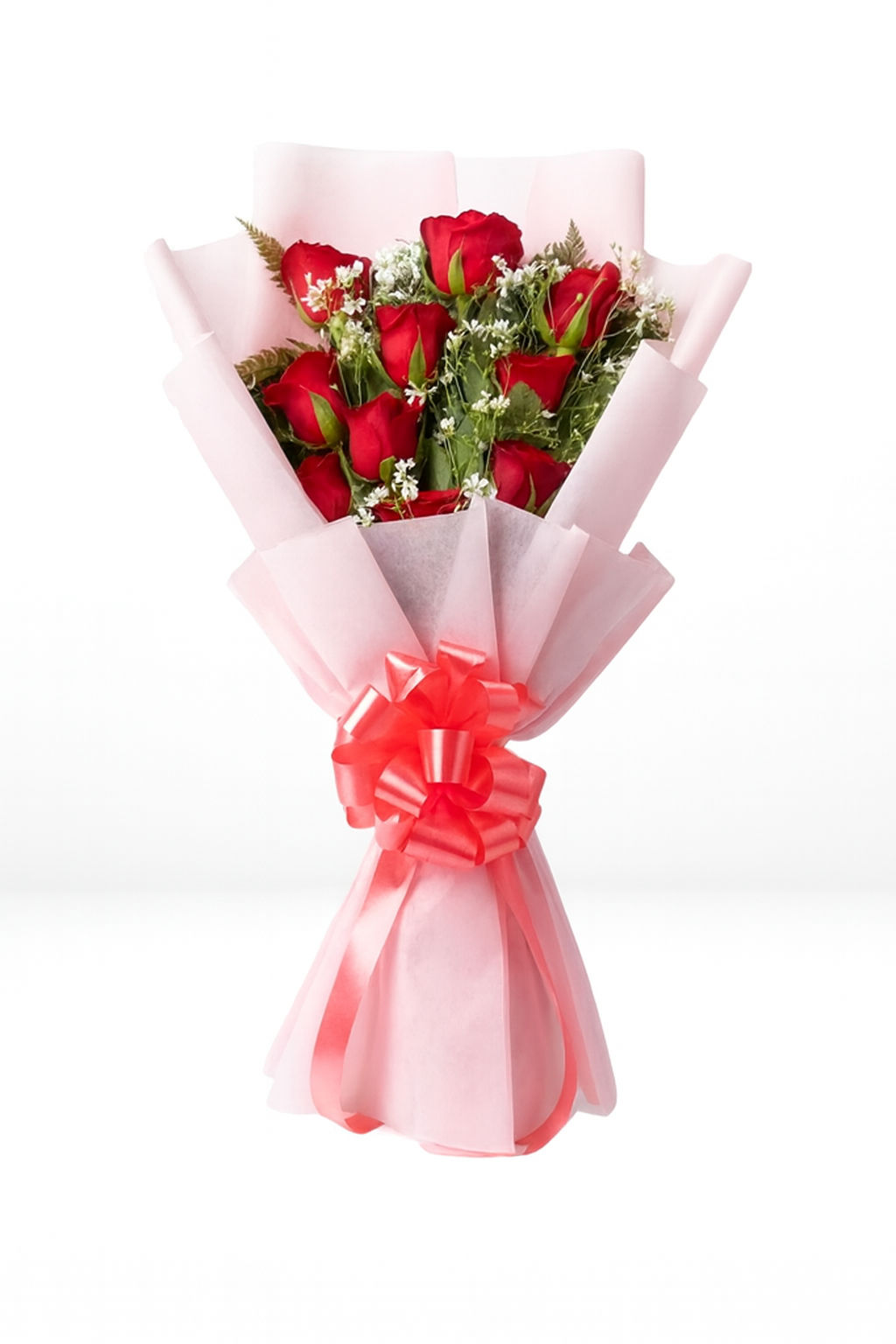 10 Rose Classic Scarlet & Lace Bouquet