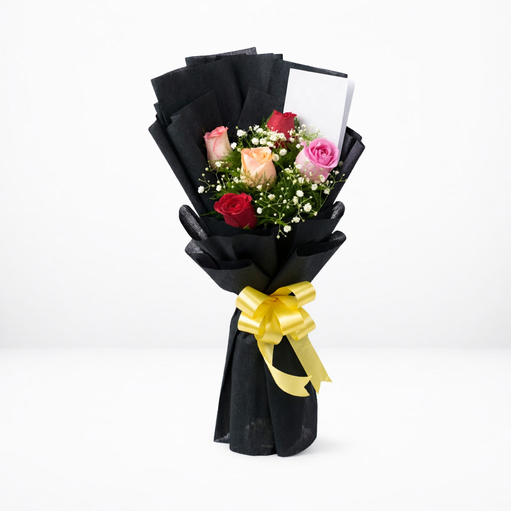 Black-Wrap 5 Mixed Rose Bunch