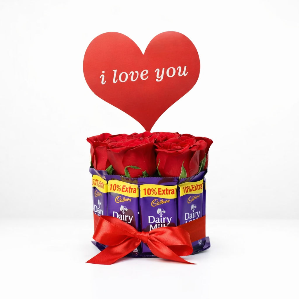 Dairy Milk & Red Rose Arrangement