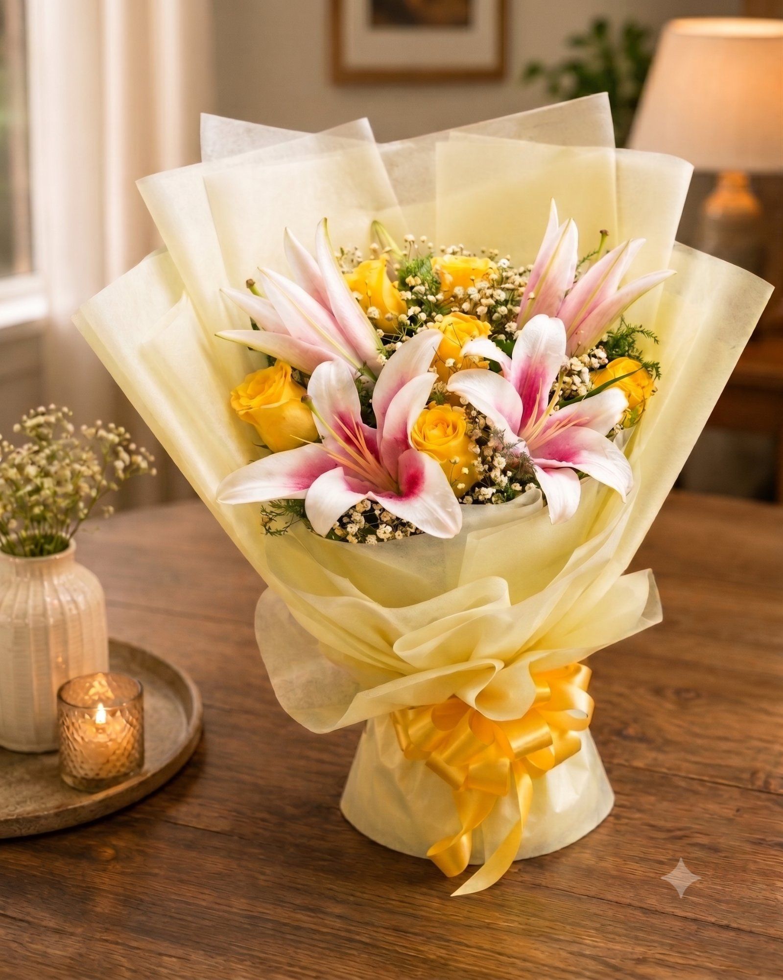 Sunshine Bliss - Yellow Roses & Pink Lilies