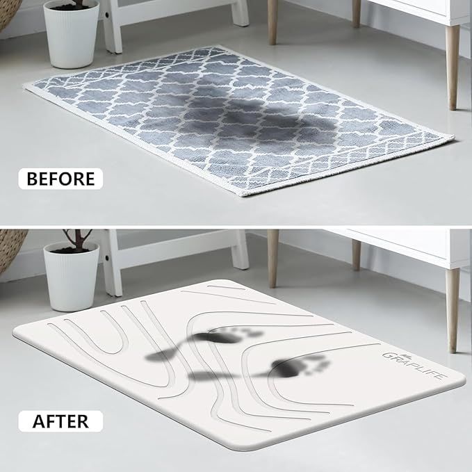 SUTERA Stone Bath Mat, Diatomaceous Earth Shower Rectangular Shape Mat, Non-Slip Super Absorbent Quick Drying Bathroom Floor Mat, Natural, Easy to Clean (23.6 X 15.4) (White Wave) — photo 4 of 5