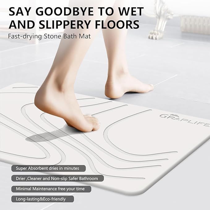 SUTERA Stone Bath Mat, Diatomaceous Earth Shower Rectangular Shape Mat, Non-Slip Super Absorbent Quick Drying Bathroom Floor Mat, Natural, Easy to Clean (23.6 X 15.4) (White Wave) — photo 5 of 5