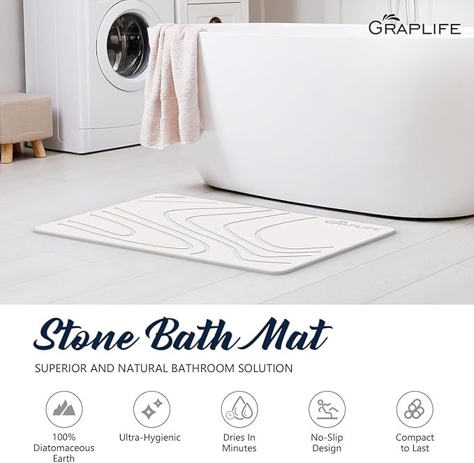 SUTERA Stone Bath Mat, Diatomaceous Earth Shower Rectangular Shape Mat, Non-Slip Super Absorbent Quick Drying Bathroom Floor Mat, Natural, Easy to Clean (23.6 X 15.4) (White Wave) — photo 3 of 5