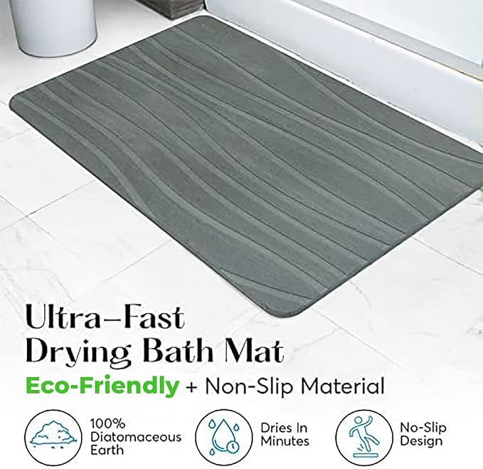 SUTERA Rubber- Stone Bath Mat, Diatomaceous Earth Shower Rectangular Shape Mat, Non-Slip Super Absorbent Quick Drying Bathroom Floor Mat, Natural, Easy To Clean (23.5 X 15 Gray) — photo 5 of 5