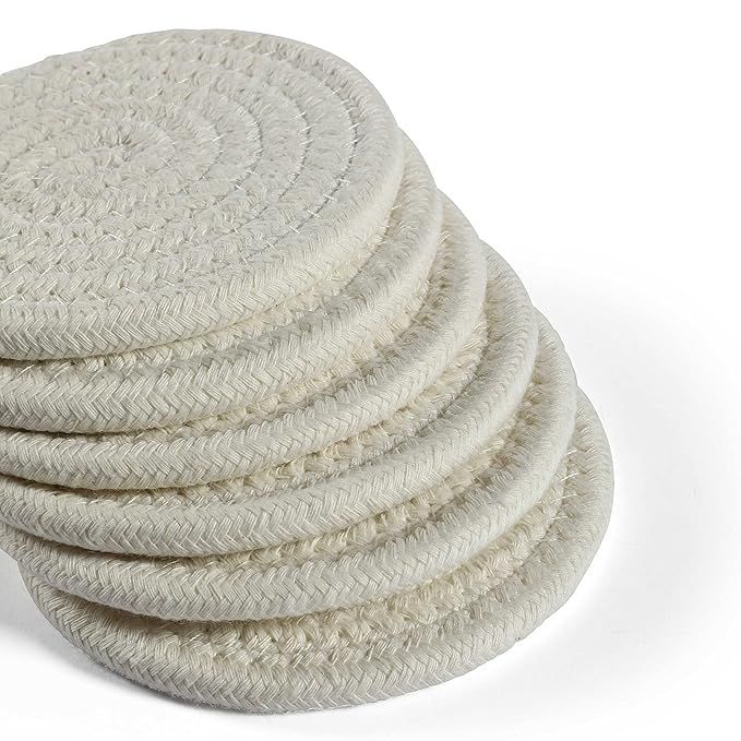ORGANIHAUS Set of 6 Gray Woven Coasters for Wooden Table | 4.3" Cup Coasters for Drinks | Absorbent Coasters | Cute Fabric Coasters | Farmhouse Coasters for Coffee Table | Moisture Absorbing Coasters — photo 3 of 5