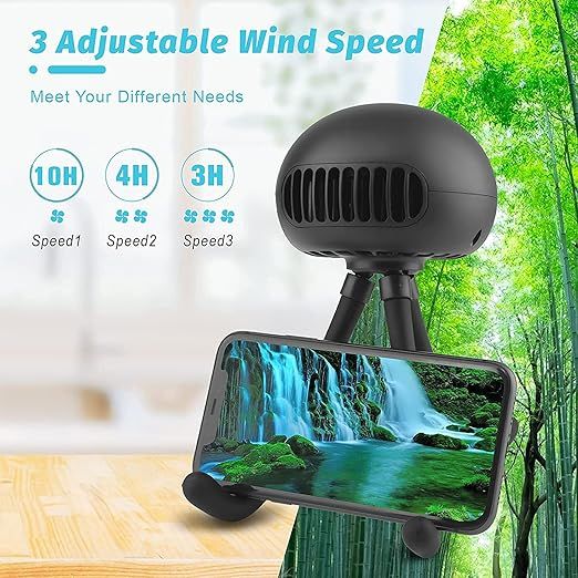 ANDRITI Portable Bladeless Mini Handheld Fan with Flexible Tripod - Clip on Stroller Fan, 3 Speeds, Rechargeable Battery Operated for Stroller, Car Seat, Crib, Bike and Desktop (Black_2) — photo 3 of 5