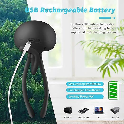 ANDRITI Portable Bladeless Mini Handheld Fan with Flexible Tripod - Clip on Stroller Fan, 3 Speeds, Rechargeable Battery Operated for Stroller, Car Seat, Crib, Bike and Desktop (Black_2) — photo 4 of 5