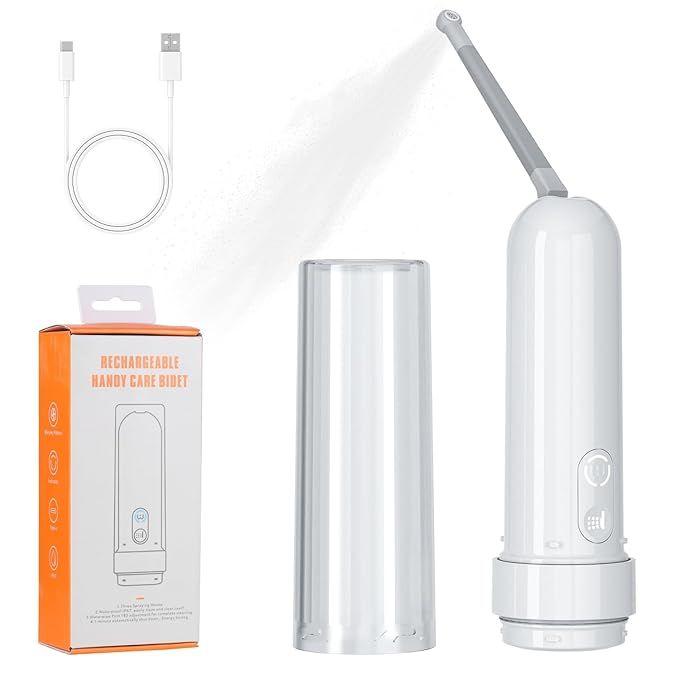 GUSTYLE [2nd Generation] Portable Travel Bidet by GUSTYLE, IPX6 Waterproof Electric Bidet Sprayer with Automatic Decompression Film and Nozzle 180 Degree Adjustment (140ml) (White, 180ml)