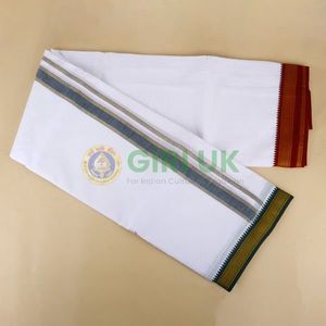 Veshti - 6 Mtrs | 5 Kan MayilKan Border Dhoti for Men/ White Colour