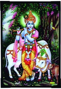 Sri Krishna with Cow picture - 6 x 4 inches