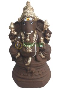 Ganapati Gundu - Clay - 10.5 Inch - Gold