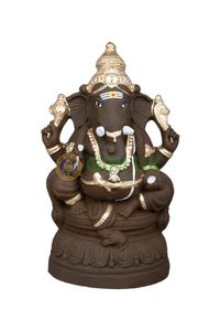 Ganapati Gundu Big - Clay - Gold - 15 inch 