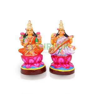 Lakshmi Saraswati Pair - 14 Inch | Giri Golu Doll/ Paper Mache/ Laxmi/ Saraswathi/ Navratri Bommai