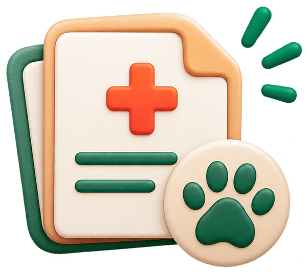 PETTO's illustration of vet papers with a paw print