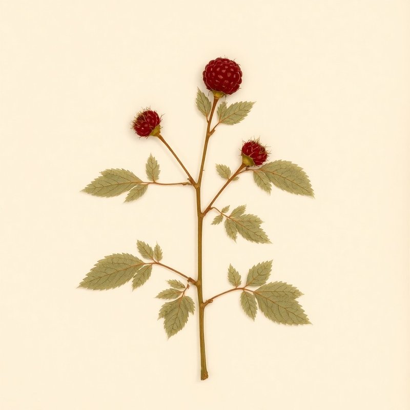 Rubus strigosus (American Red Raspberry) — botanical photograph